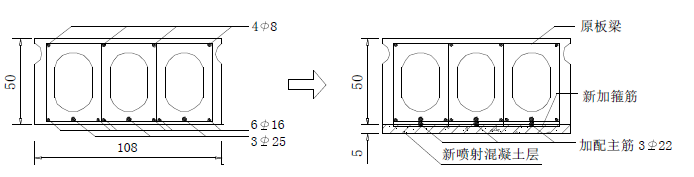某钢筋混凝土板梁加固断面示意图